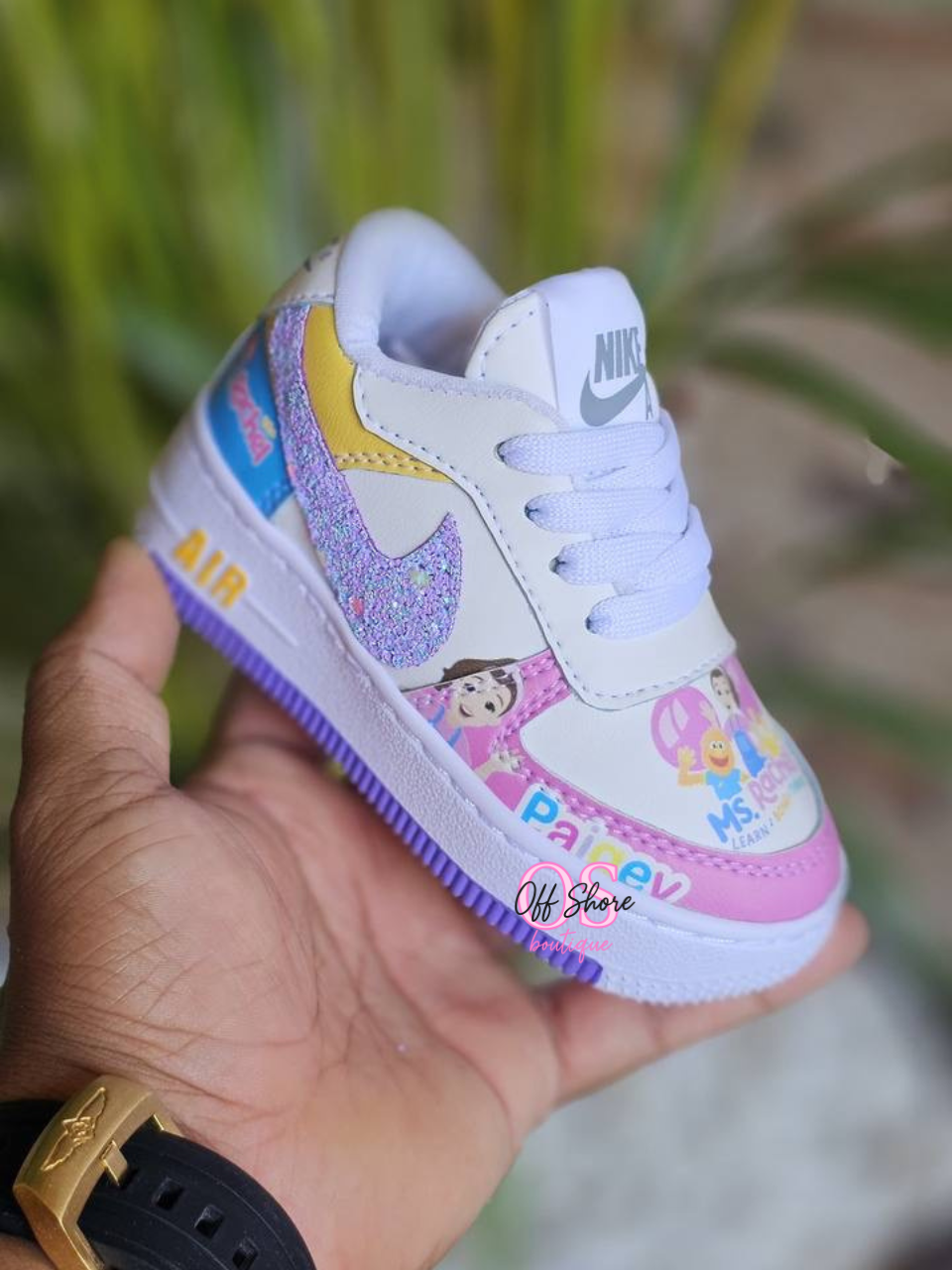 Pink Sparkly Ms. Rachel Air Force 1s