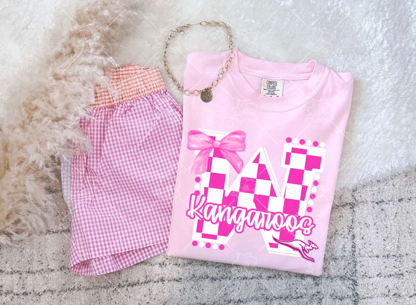 Pink Out Custom Checkered Mascot Tee - Youth