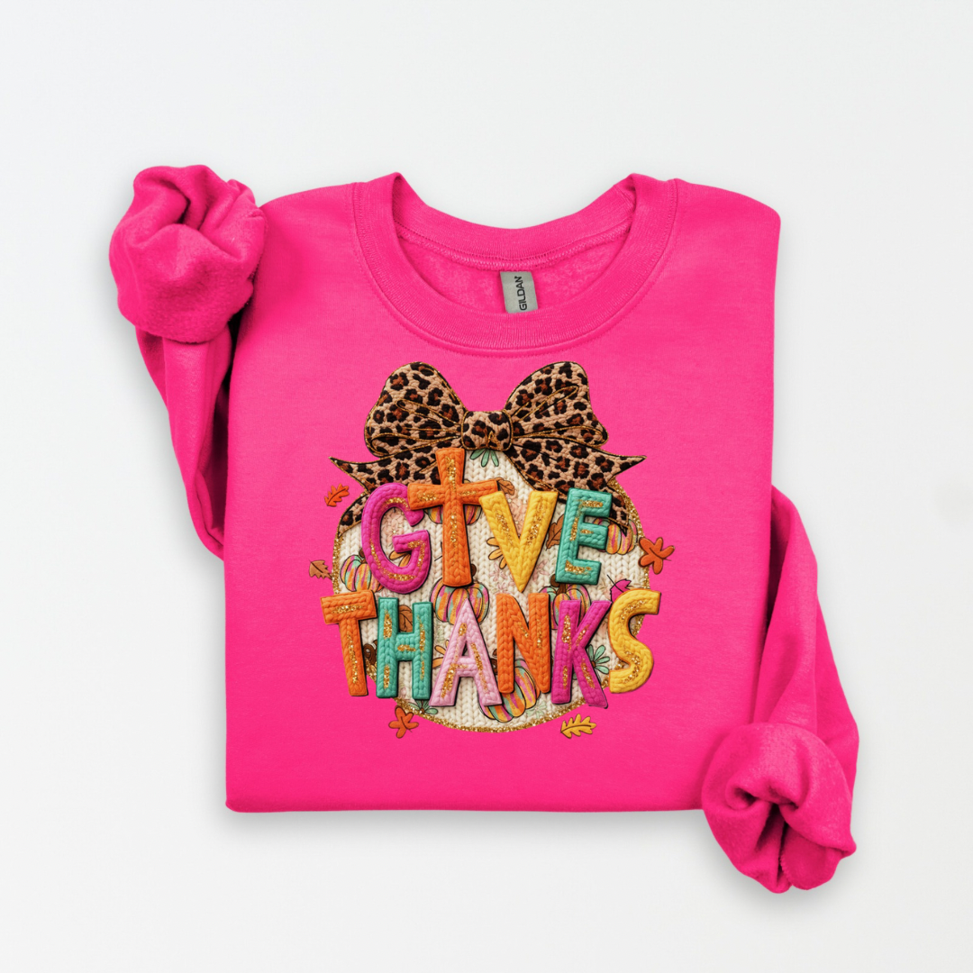 Faux Yarn Give Thanks Sweatshirt.