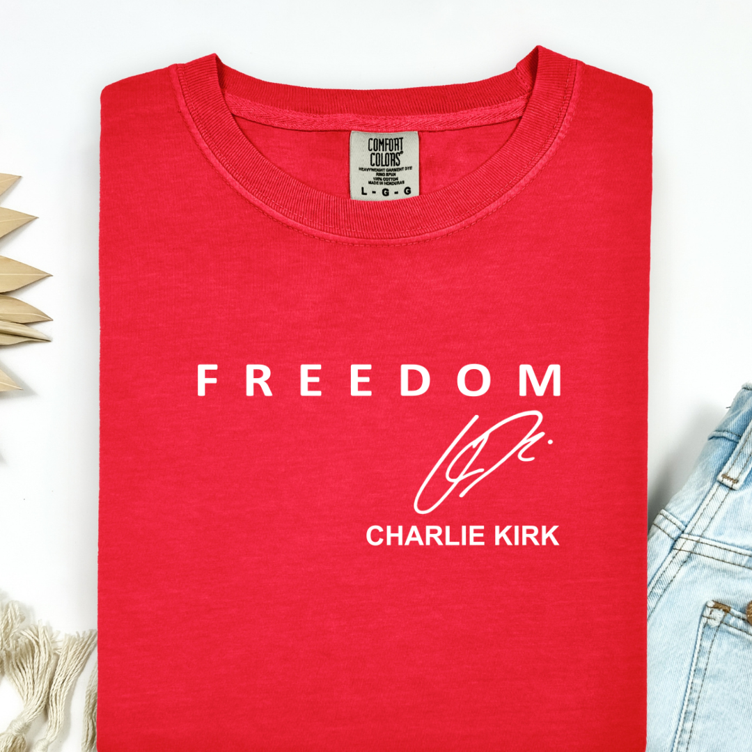 Freedom White Font Tee.