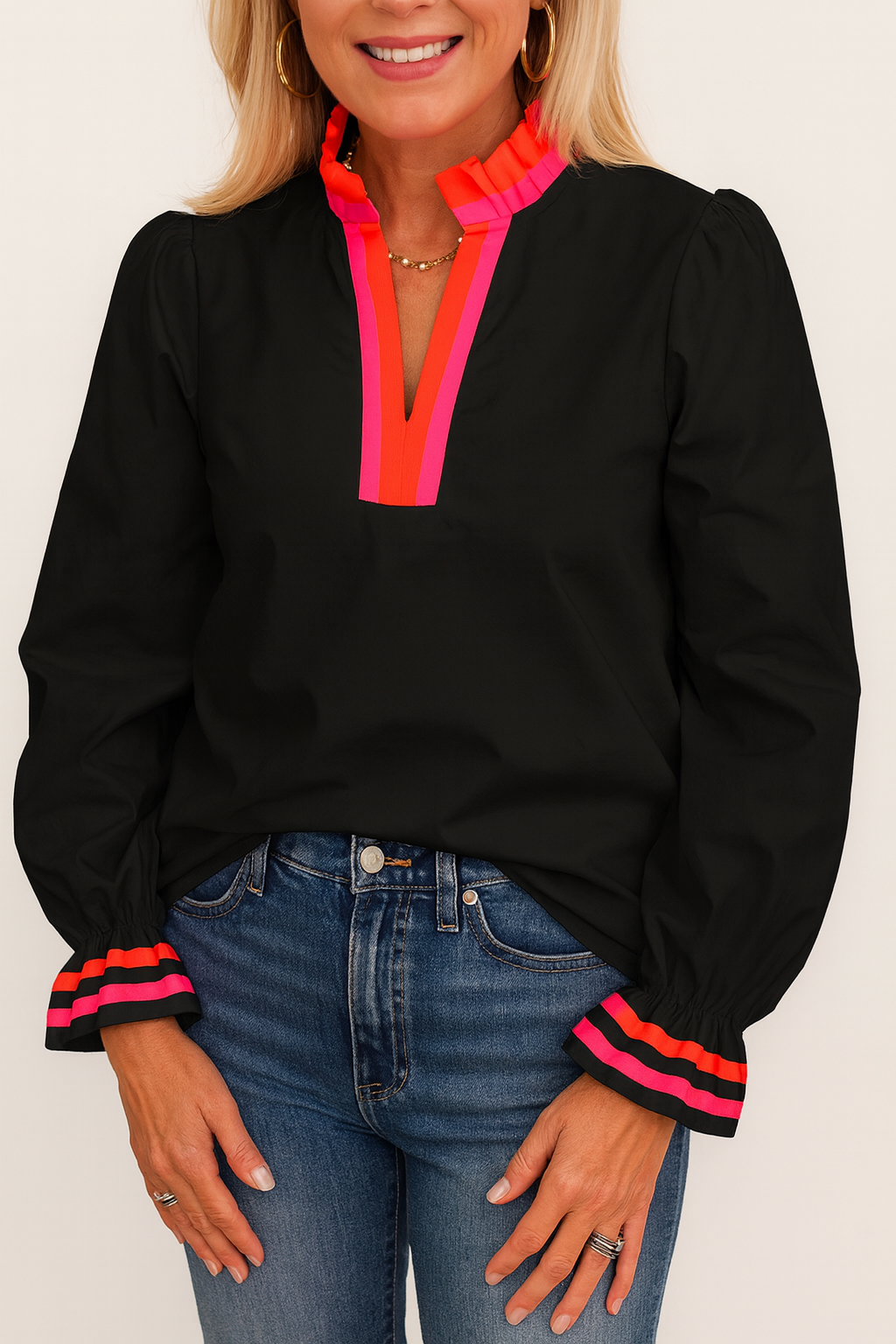 Black Striped Trim Blouse November.