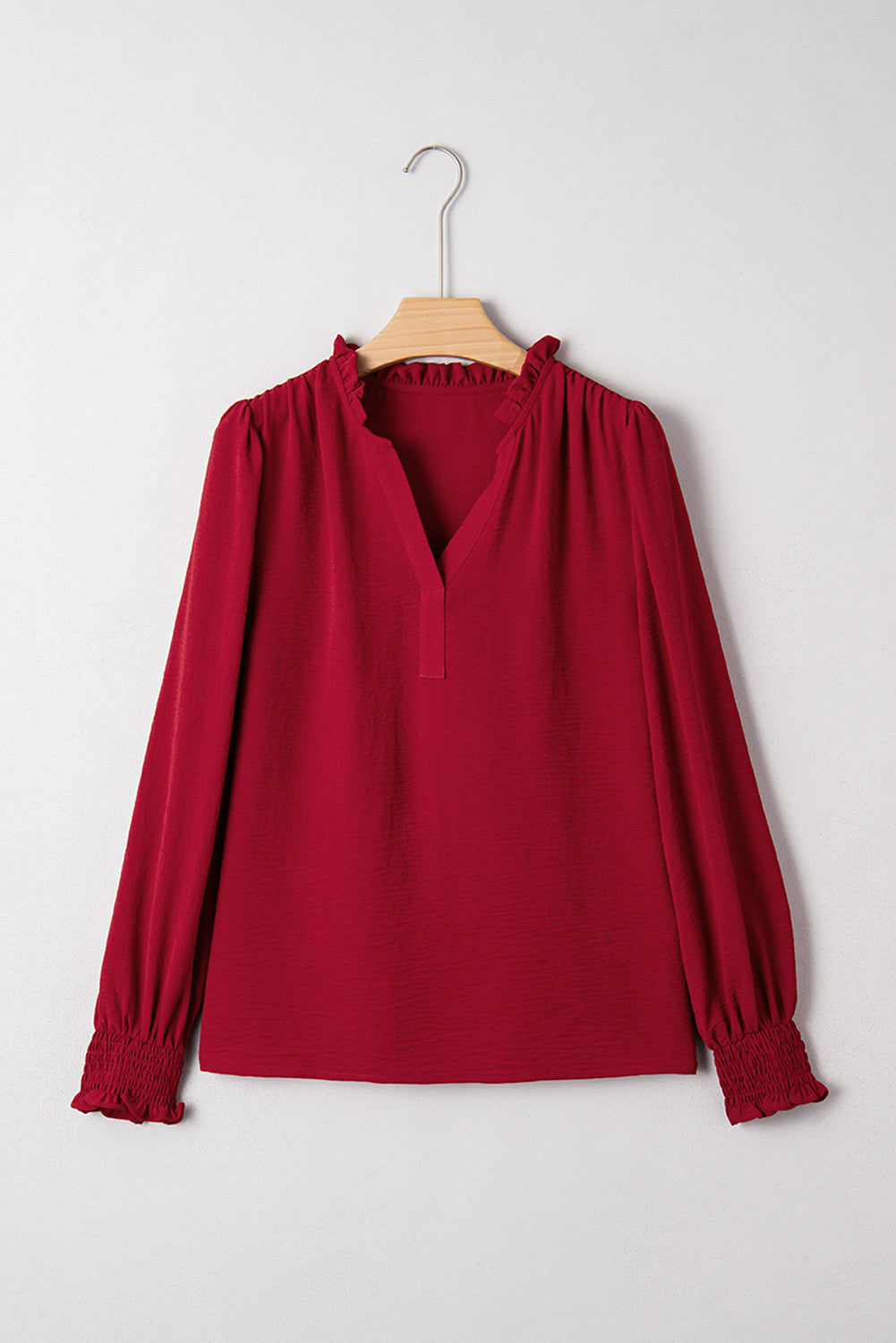 Burgundy Shirred Cuff Blouse RTS