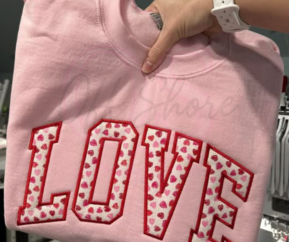 Love Valentines Day Fabric Pink Crewneck