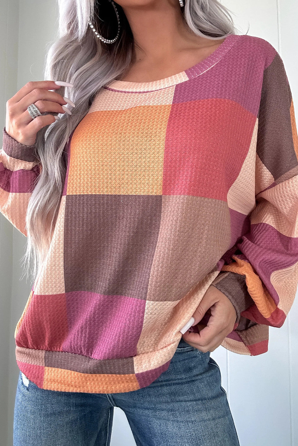 Checkered Loose Knit Top LT