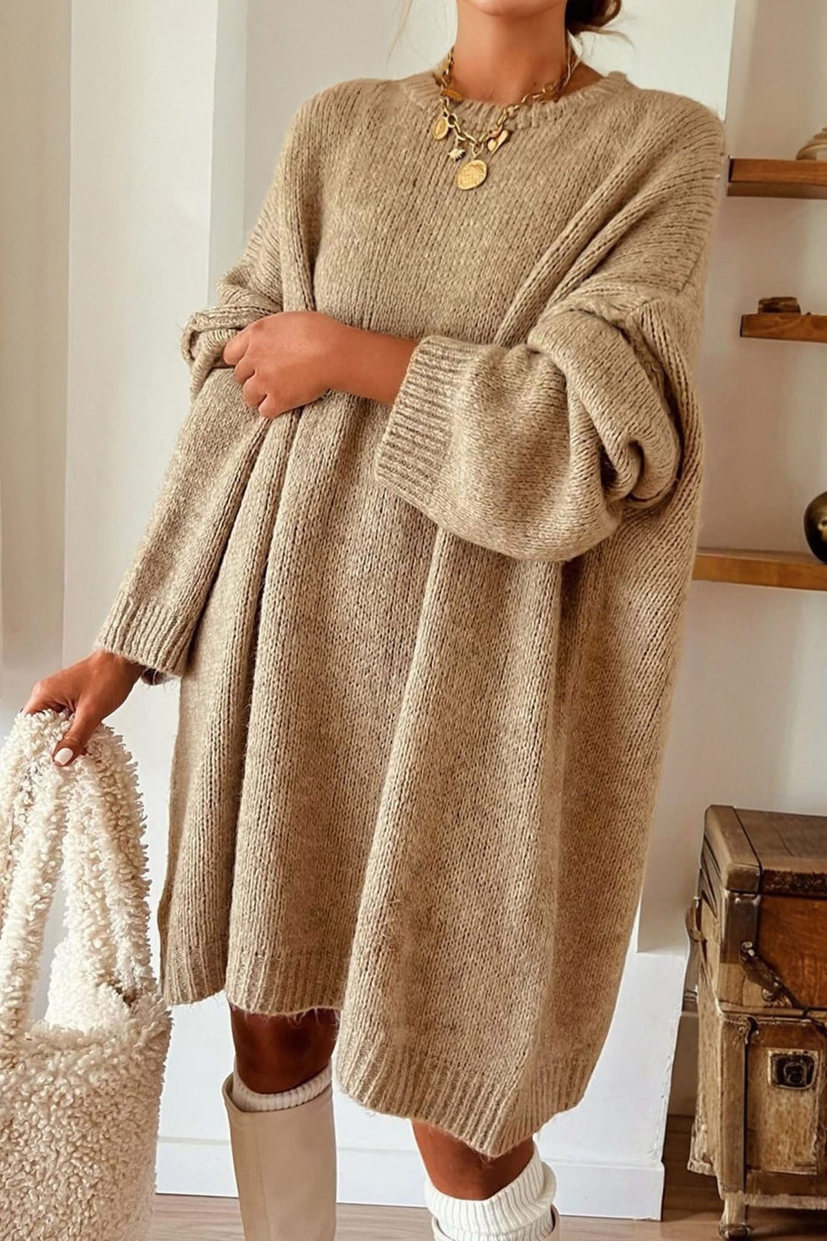 Beige Sweater Dress