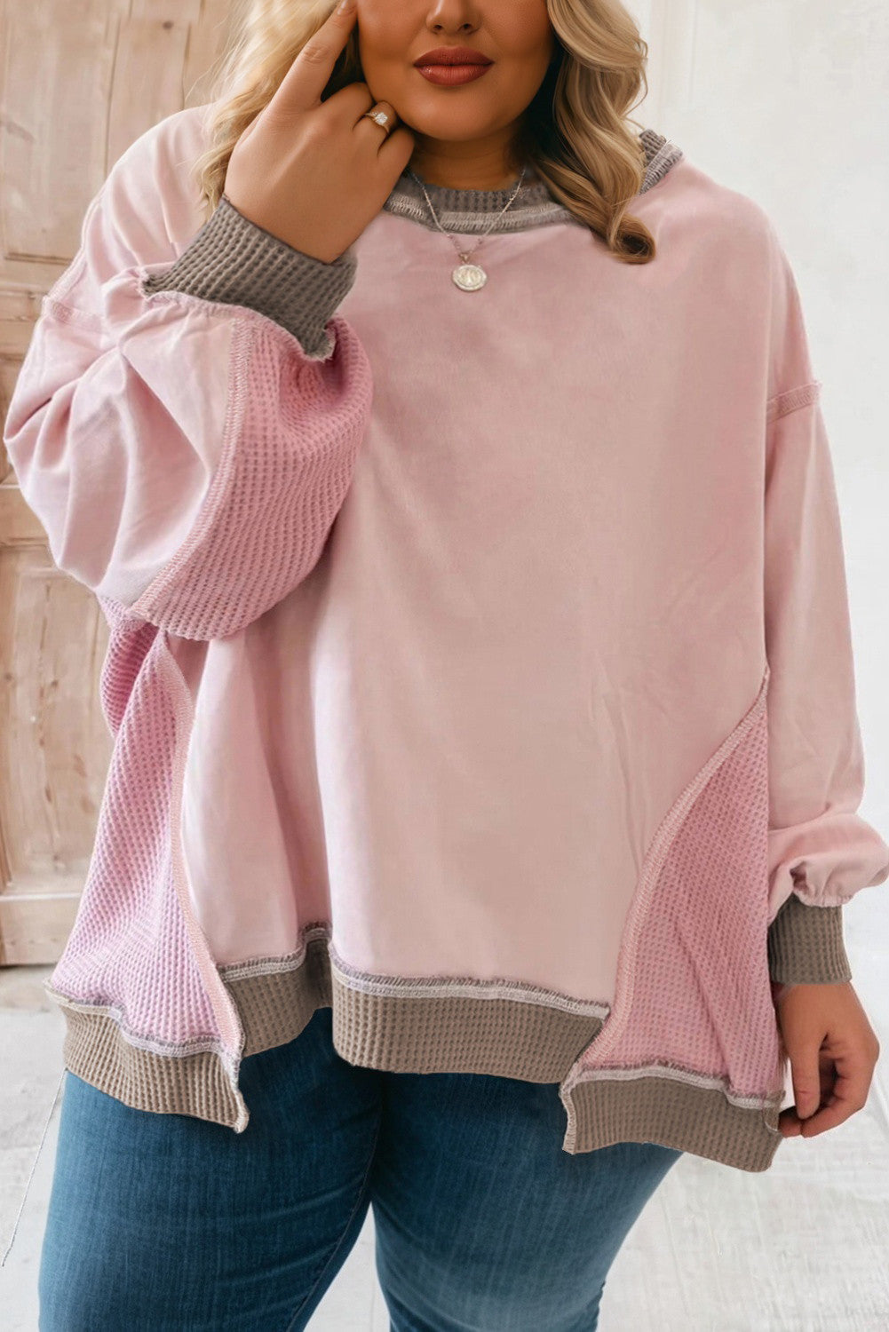 Pink Plus Waffle Baggy Sweatshirt LT