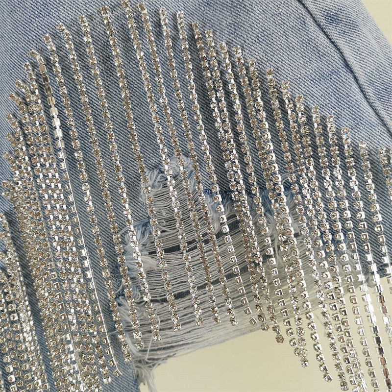 Summer Ripped Jeans Short Femme High Waist Diamond Tassel
