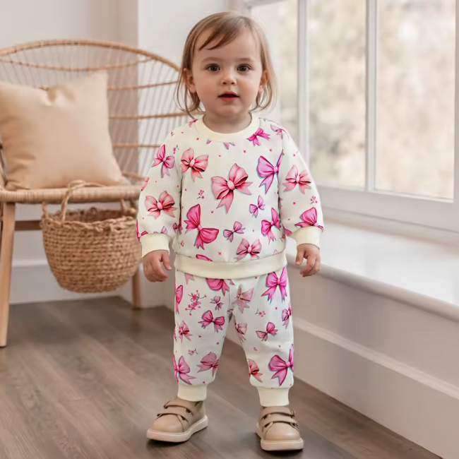 Cream Pink Bow Lounge Set