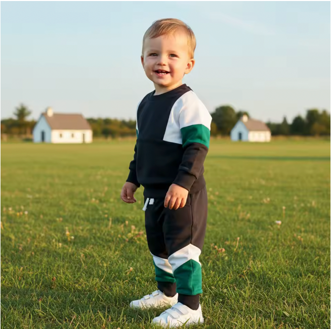 Green and Black Colorblock Lounge Set