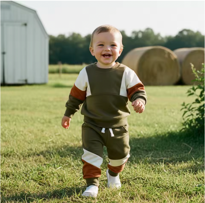 Olive and Rust Colorblock Lounge Set