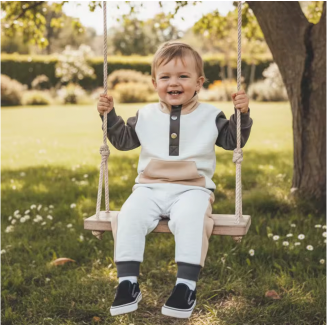 Brown and Cream Colorblock Button Lounge Set