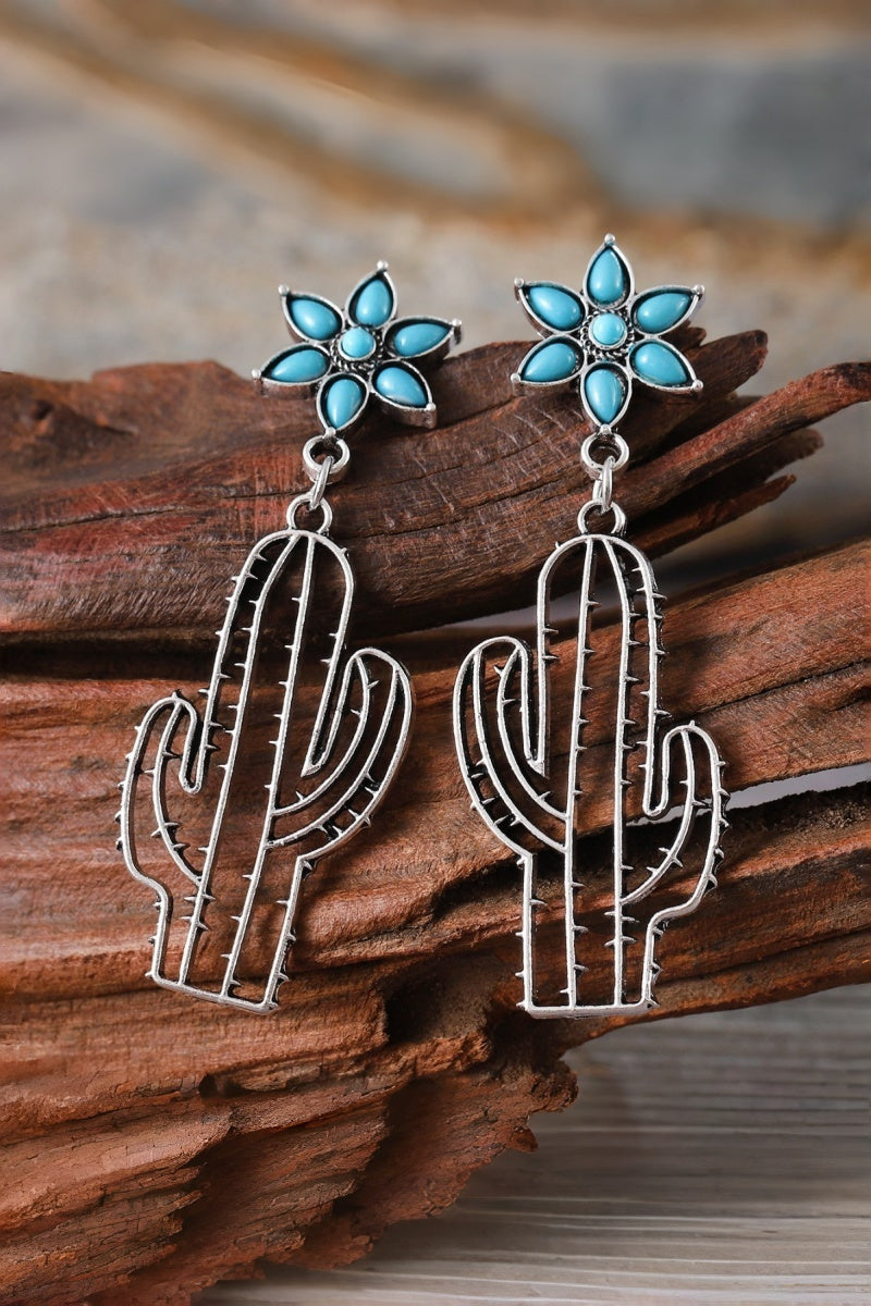 Boho Western Earrings β Turquoise Flower & Openwork Cactus π΅π