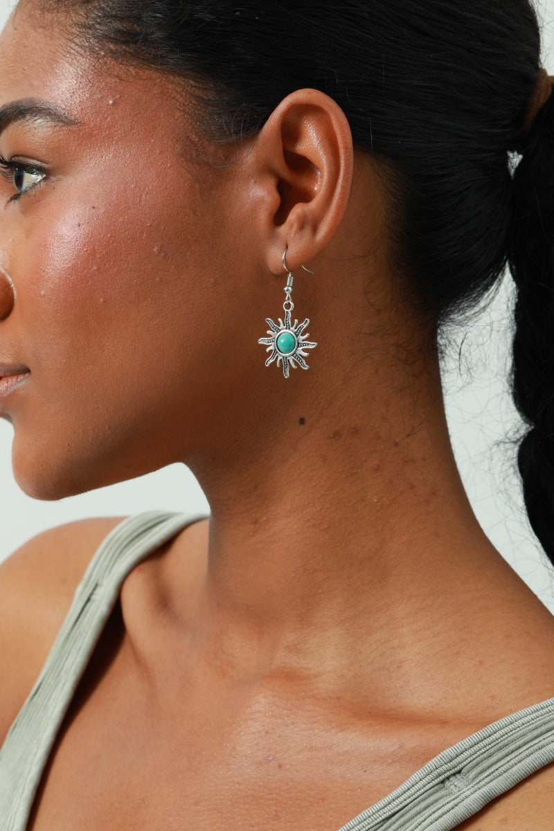 Mini Sun Earrings ā Turquoise Inlay Accent šš