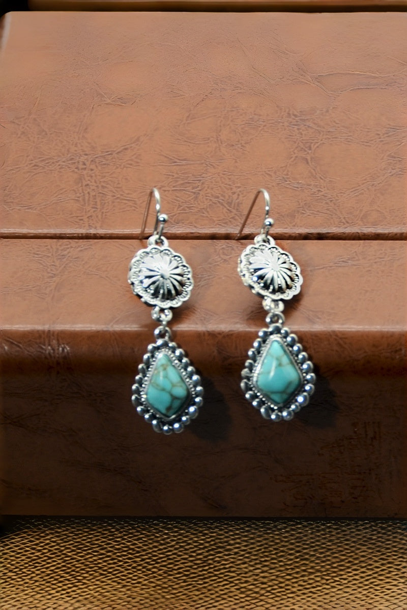 Vintage Floral Earrings β Boho Turquoise Accent πΈπ