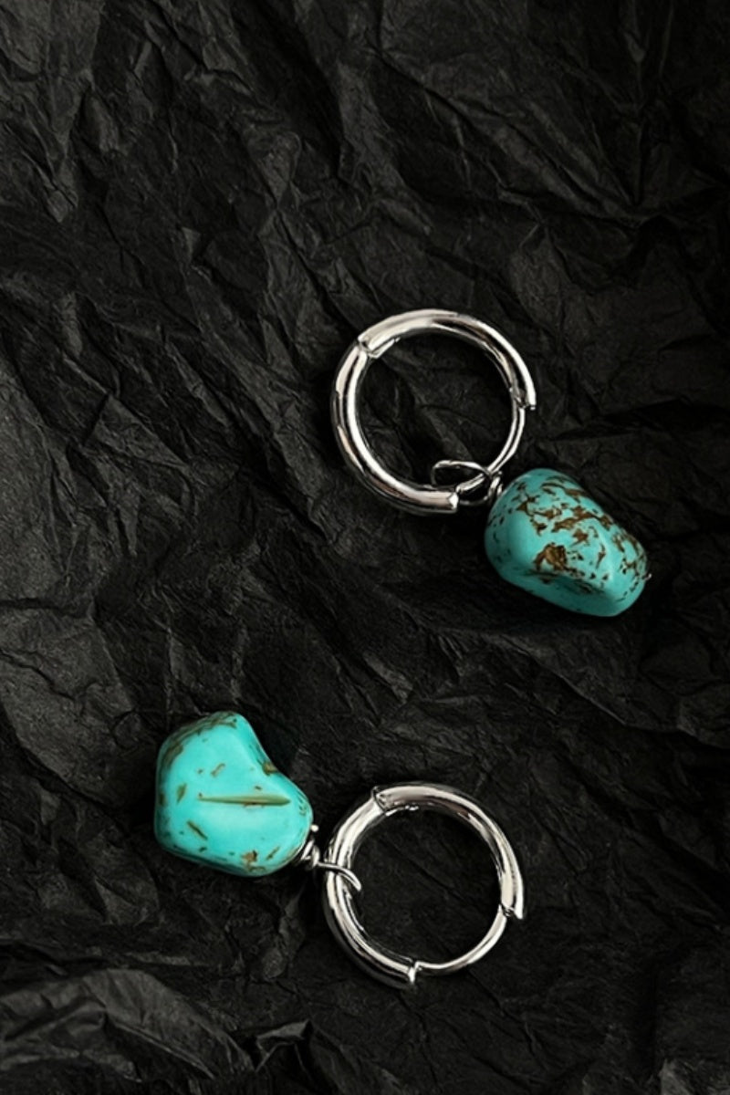 Natural Turquoise Earrings ā Irregular Stone Design ššæ