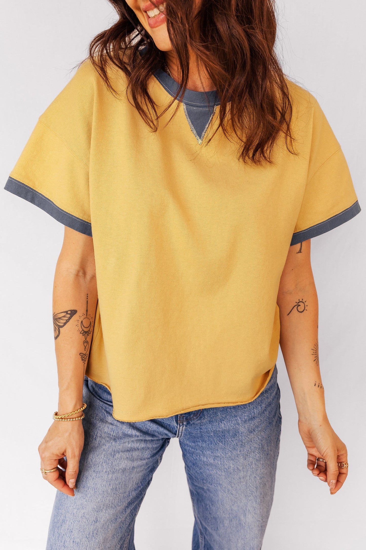 Yellow Raw Hemline Top LT
