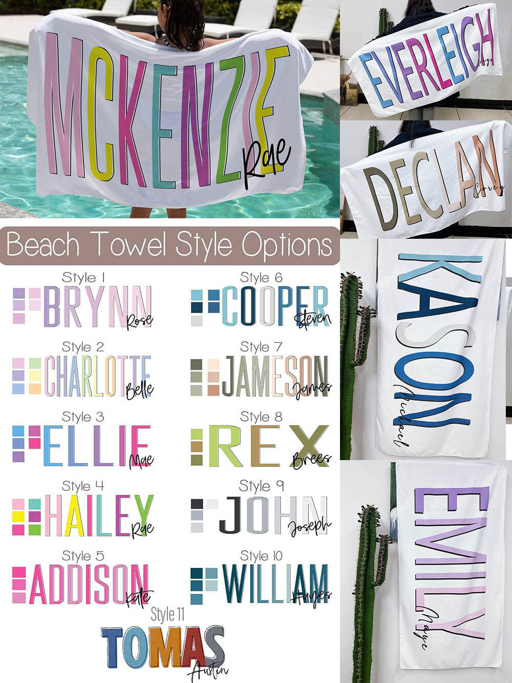Dopamine Color Personalized Name Beach Towel