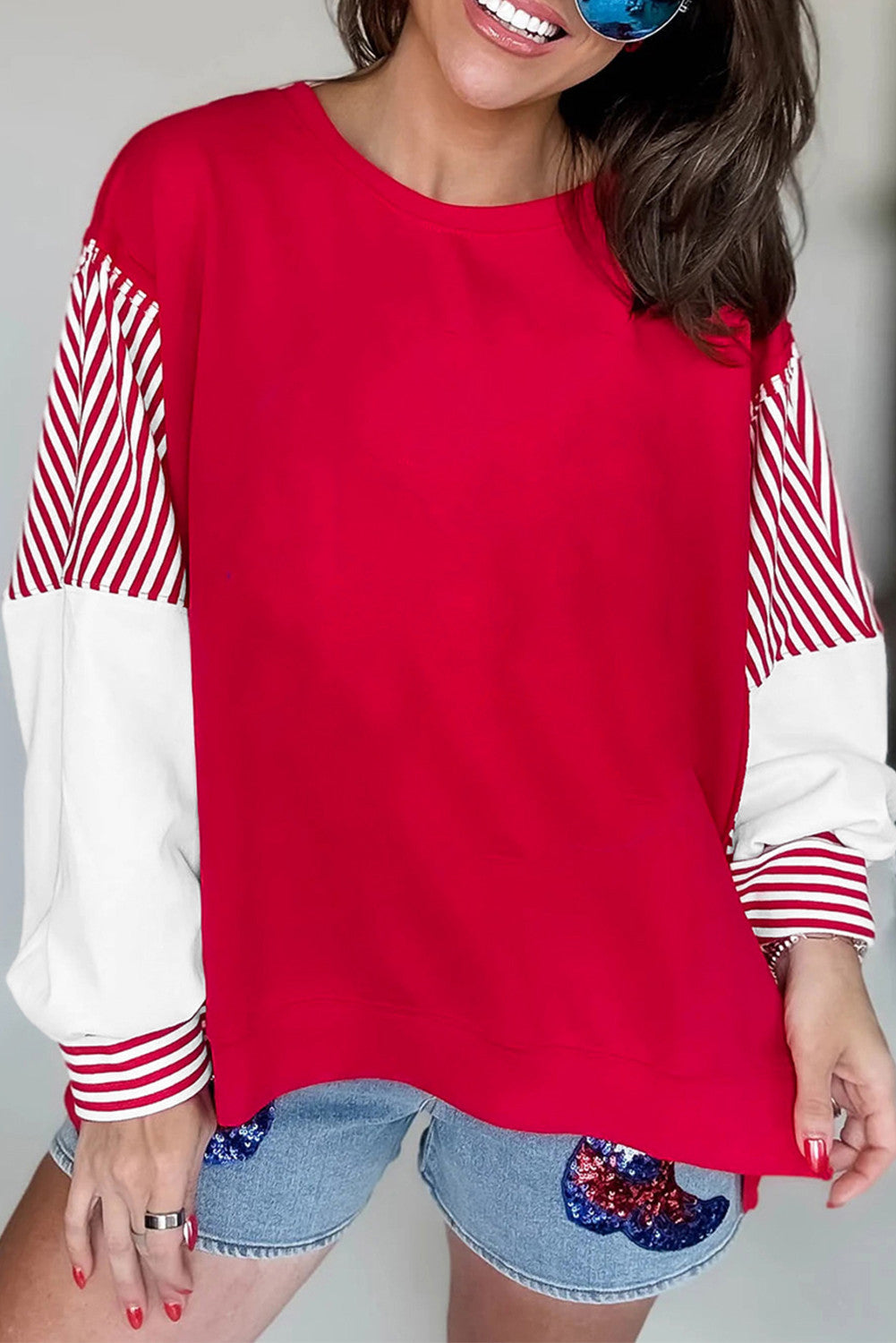 Red Striped Sleeve Sweatshirt November.