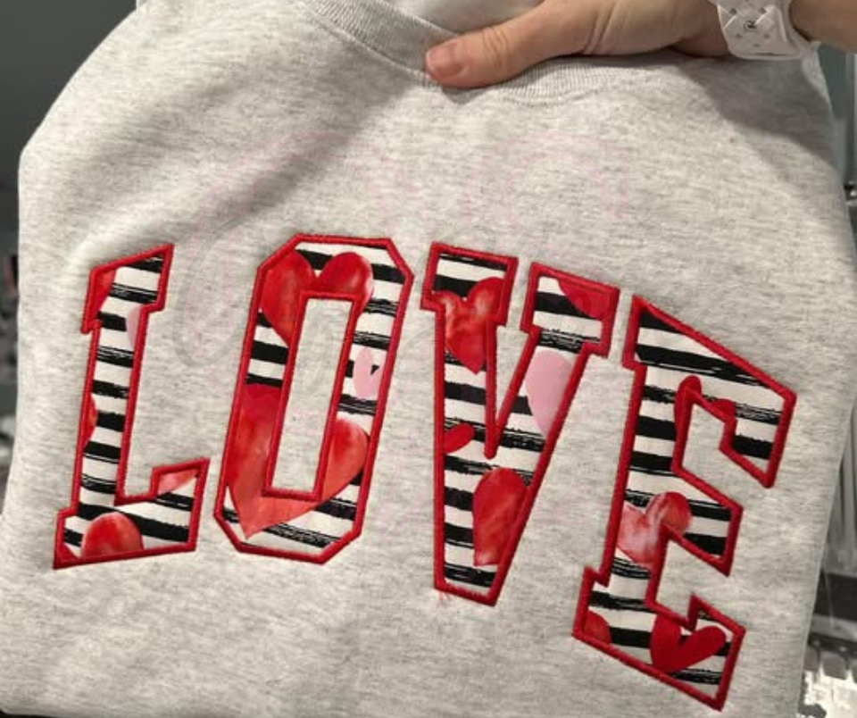 Love Valentines Day Fabric Grey Crewneck