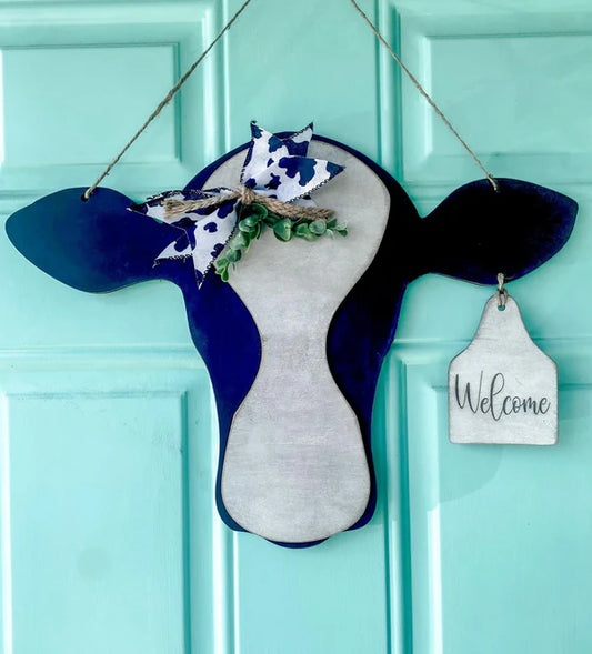 Custom 18” Cow Head Wall Decor with Tag, Bow, and Greenery | Farmhouse Chic
