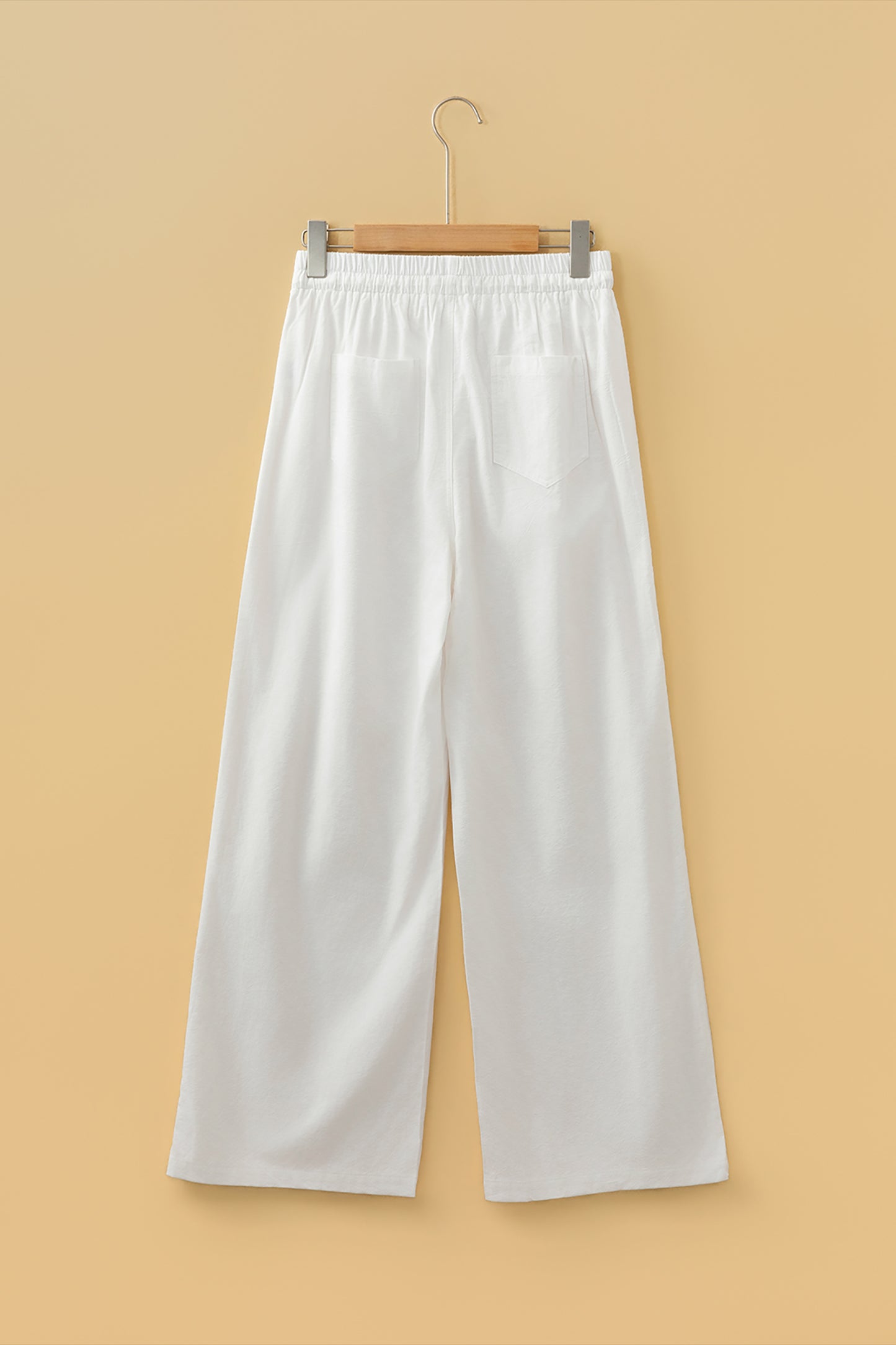 Jet Stream Drawstring Elastic Waist Button Pleated Detail Wide Leg Pants