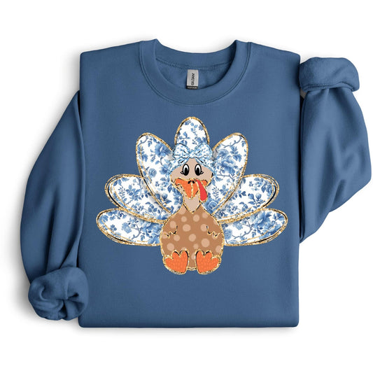 Preppy Blue & White Turkey Sweatshirt.