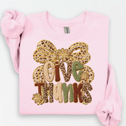 Give Thanks (Leopard Bow) Sweatshirt.