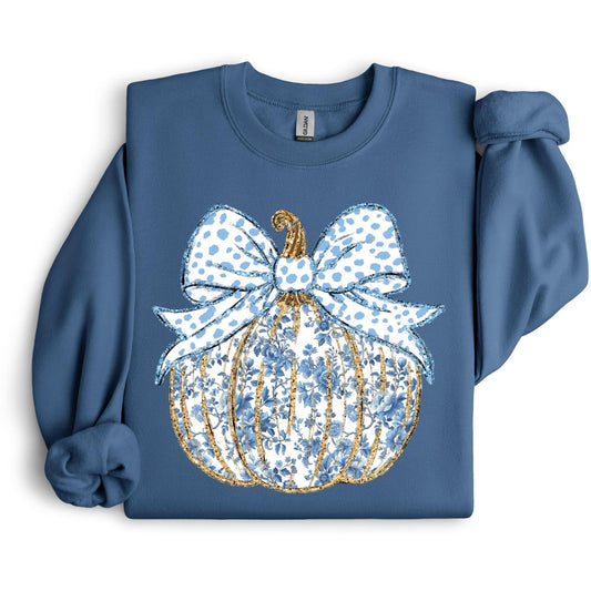 Preppy Blue & White Pumpkin Sweatshirt.