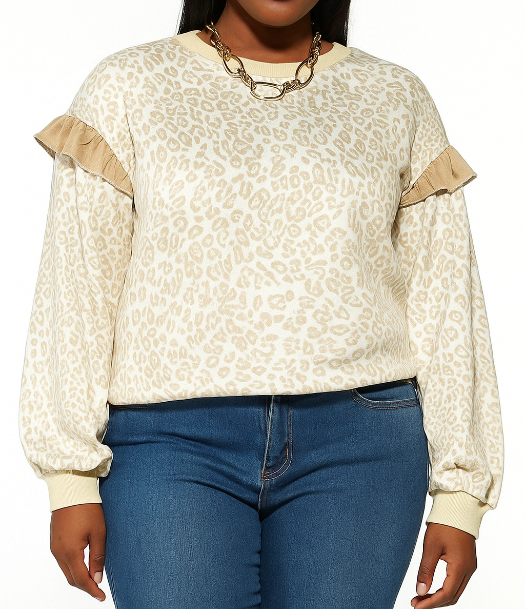 Beige Plus Size Leopard Sweatshirt RTS
