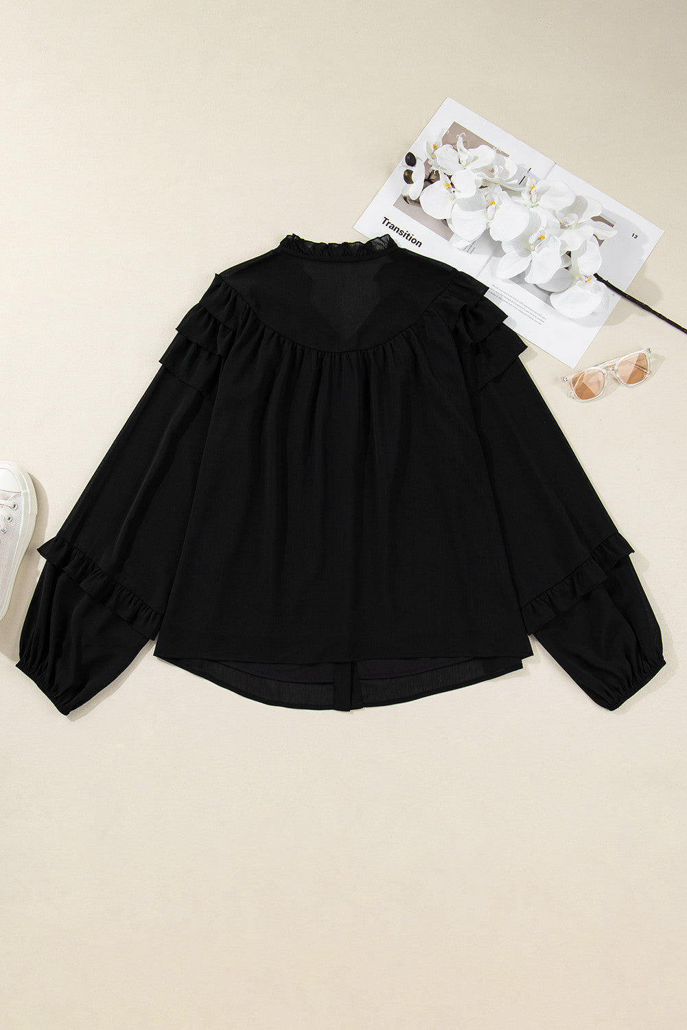 Black Ruffle Plus Top November.