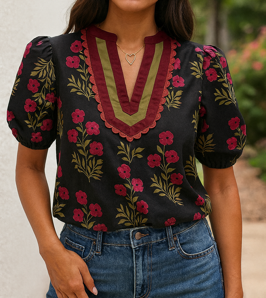 Black Floral Blouse RTS