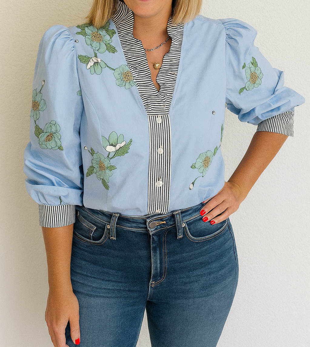 Blue Floral Fall Blouse LT
