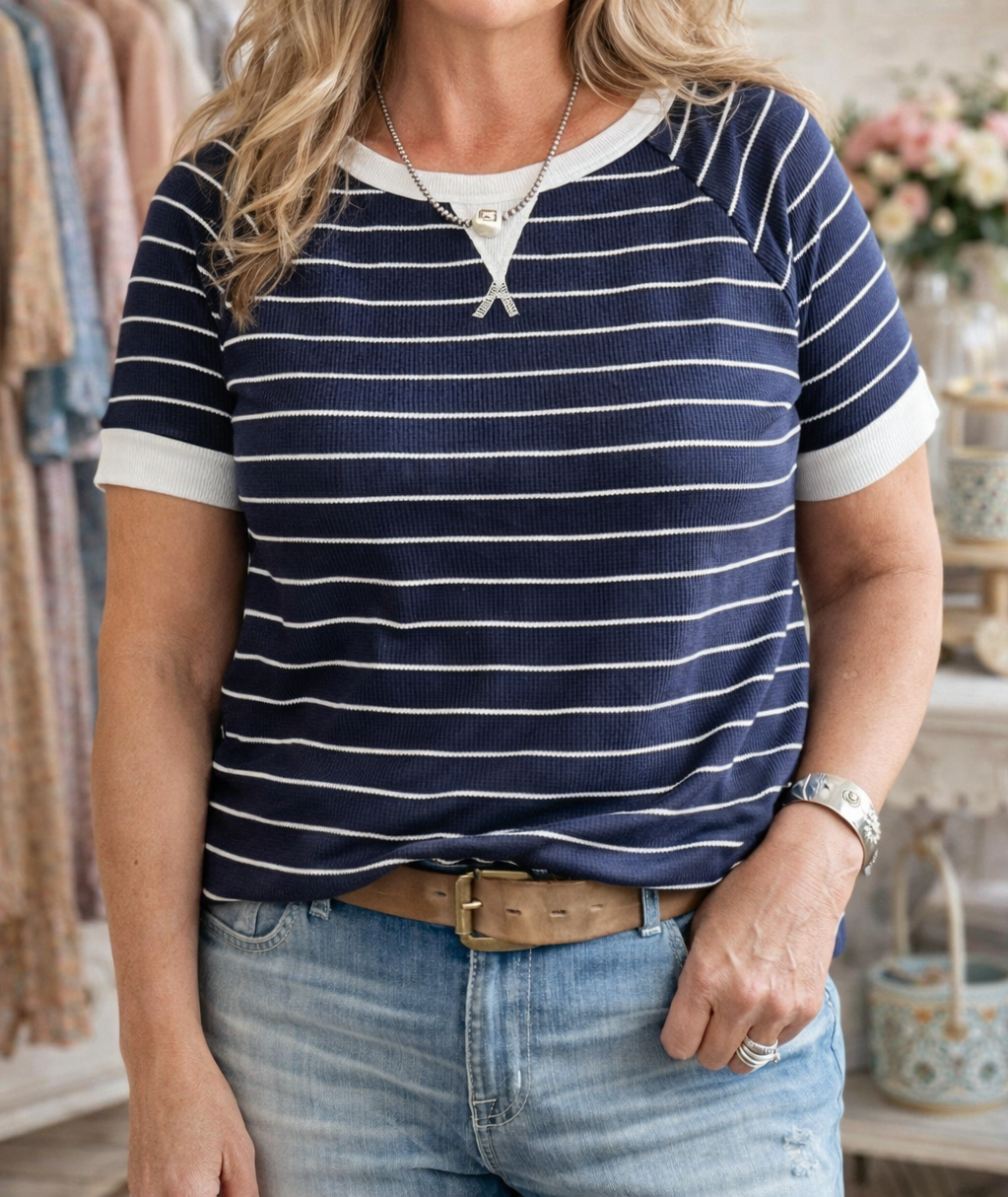 Blue Stripe Ribbed Shirt LT