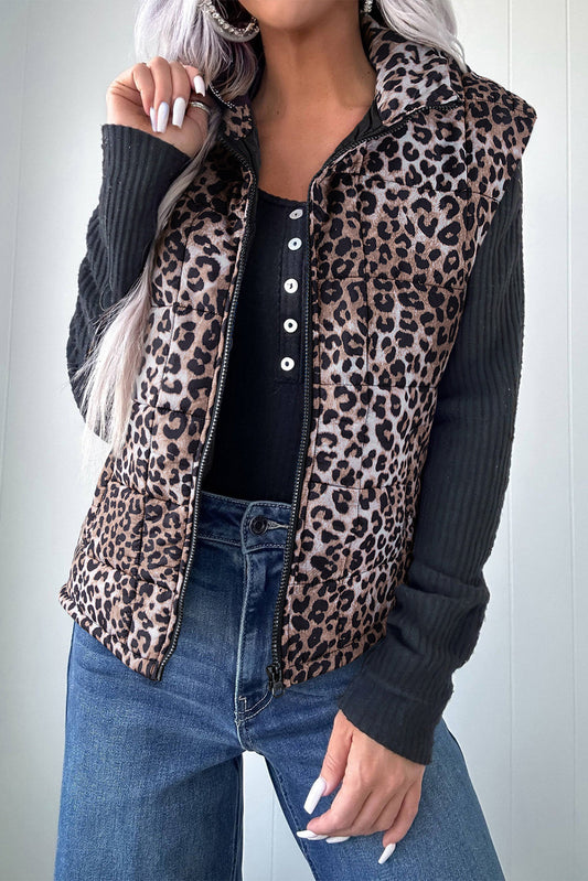 Brown Leopard Quilted Vest RTS