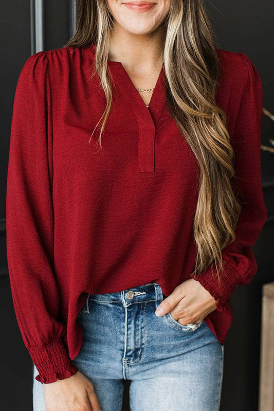 Burgundy Shirred Cuff Blouse RTS