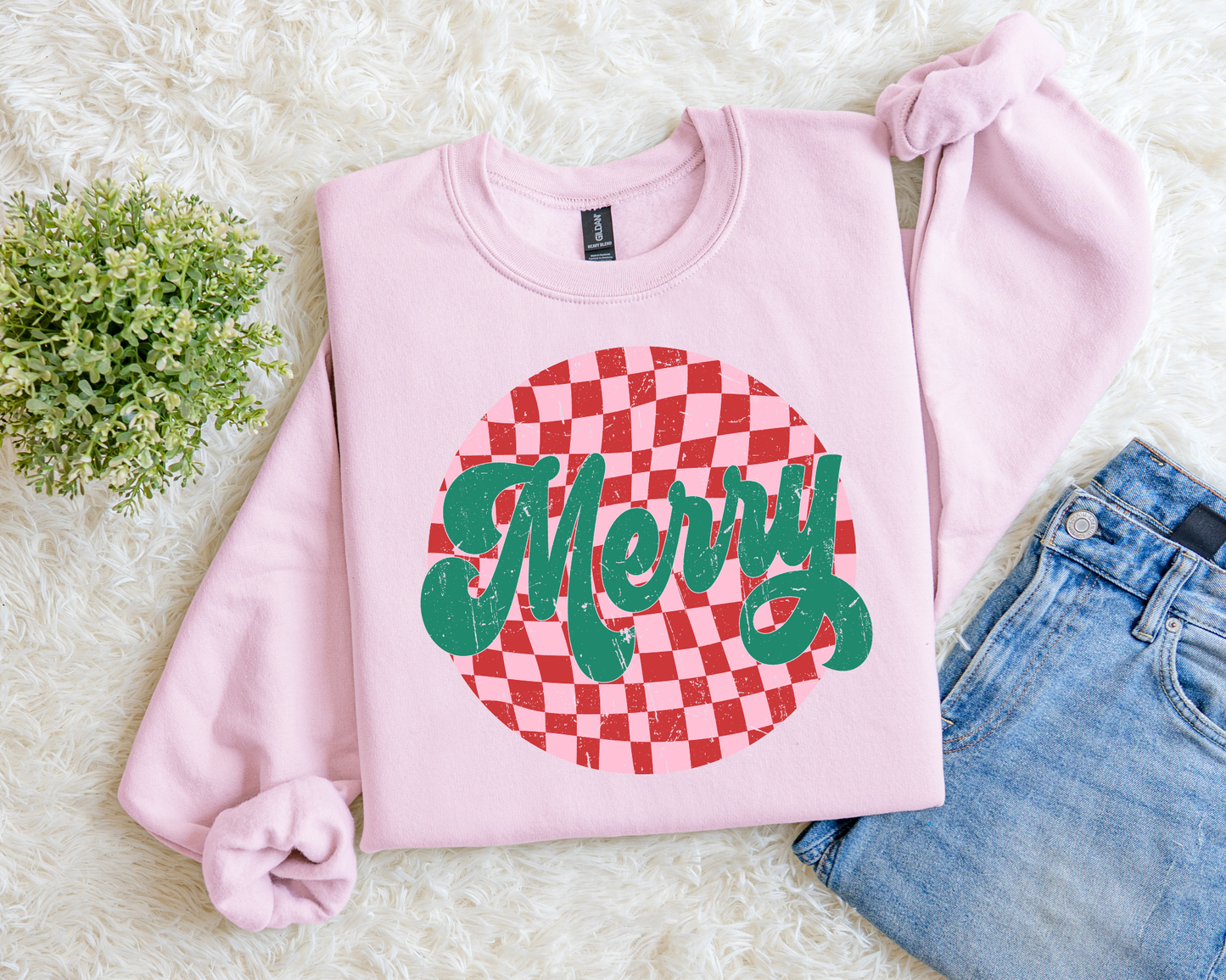 Checkered Merry Sweatshirt.