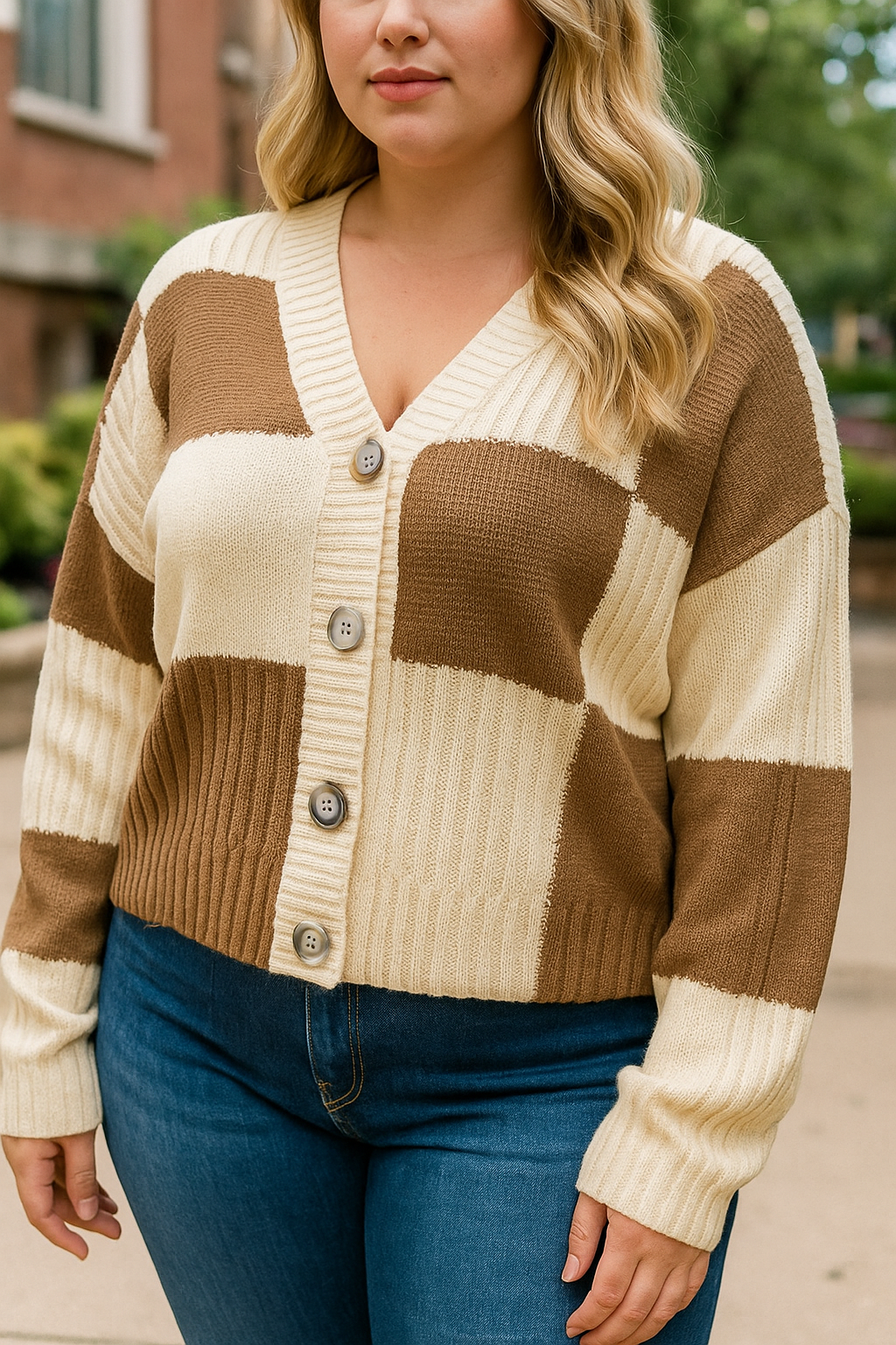 Checkered Ribbed Plus Cardigan November.