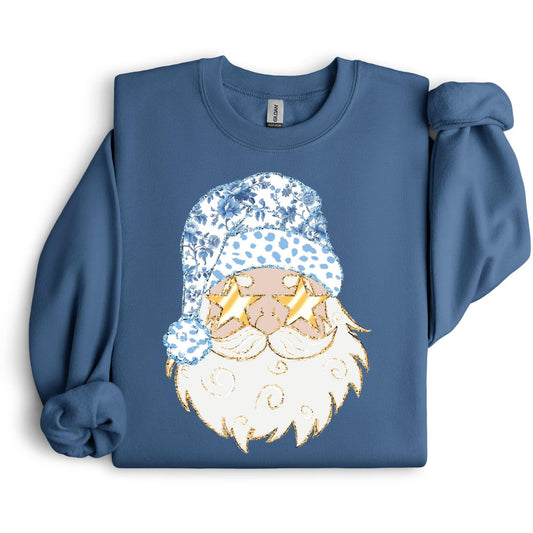 Preppy Blue & White Santa Sweatshirt.