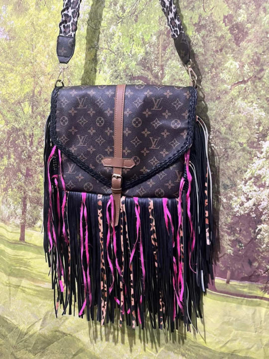 L Pink & Cheetah Fringe