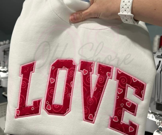 Love Valentines Day Fabric White Crewneck