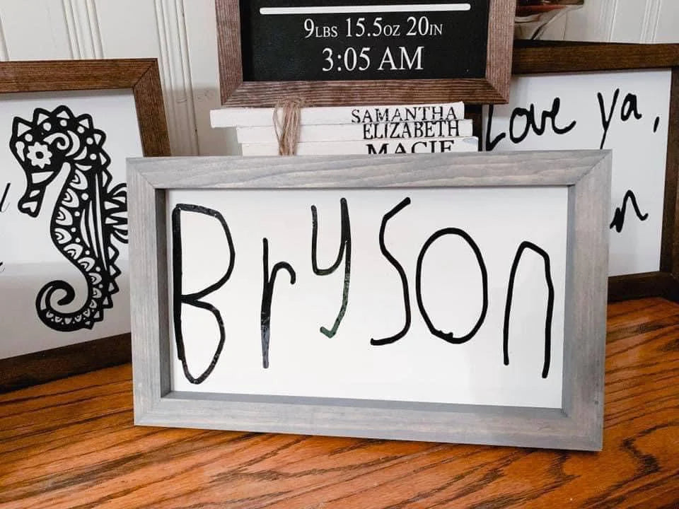 Custom Handwriting Keepsake Sign – 7”x13” Personalized with Their First Writing