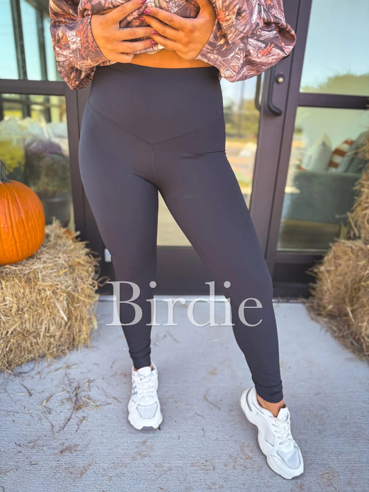 BIRDIE Ribbed Leggings in Black
