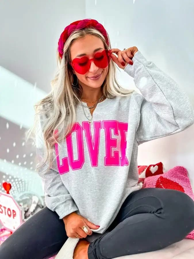 Lover Ash Gray Split Neck Graphic Crewneck