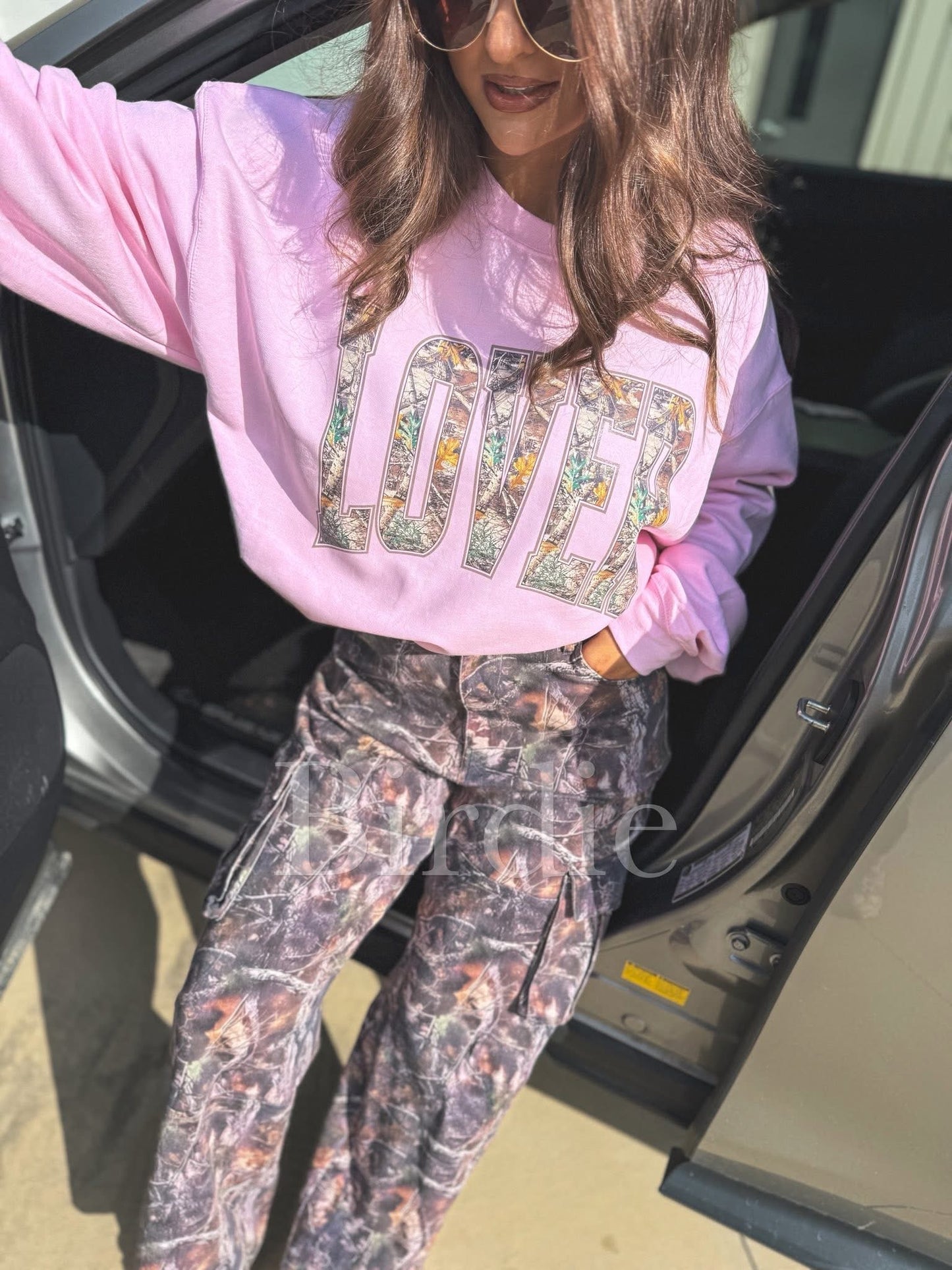 Lover Camo Graphic Crewneck on Light Pink