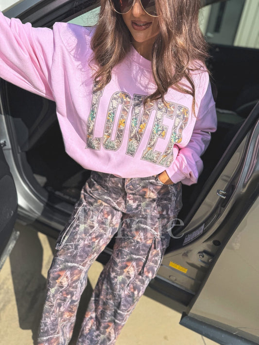 Lover Camo Graphic Crewneck on Light Pink