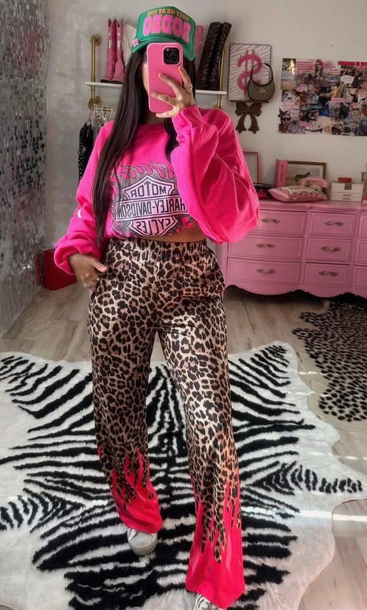 The CCB original Pink flame leopard pants preorder
