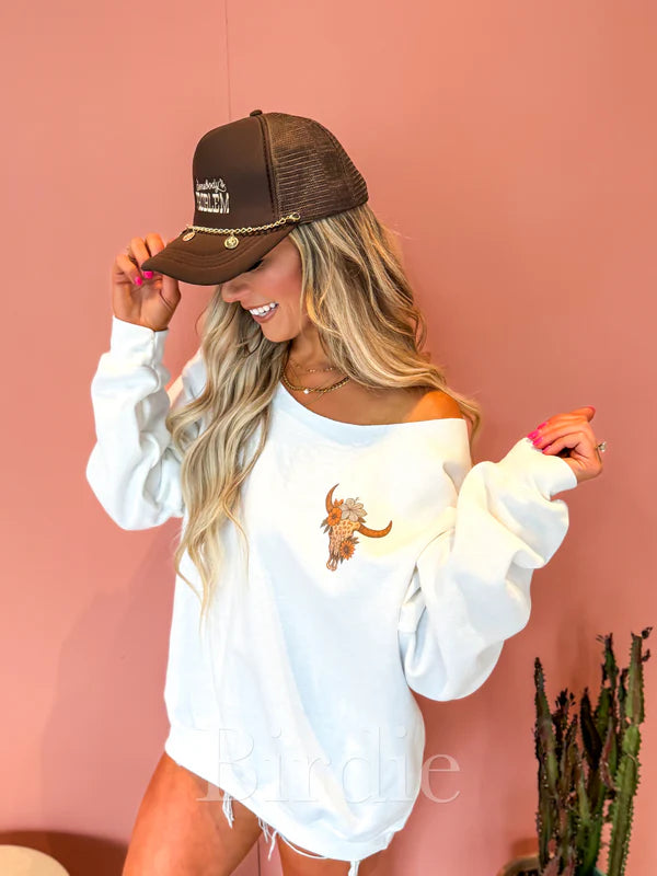 If Im The Problem Off Shoulder White Graphic Crewneck