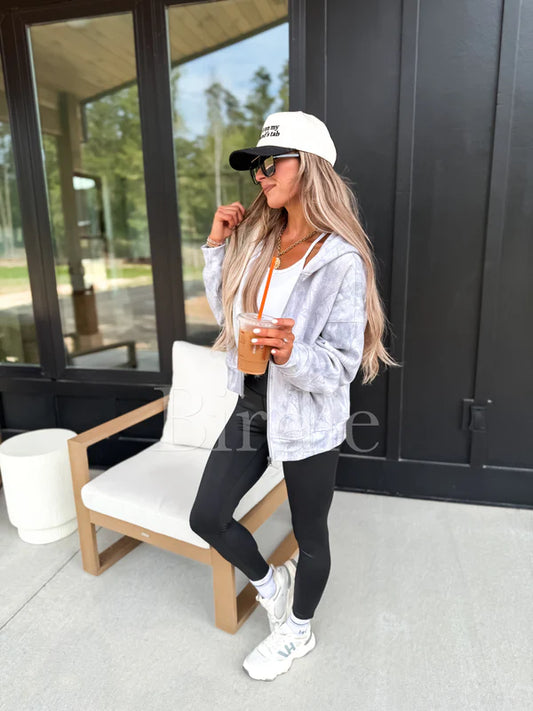 Full Zip Camo Jacket in Gray