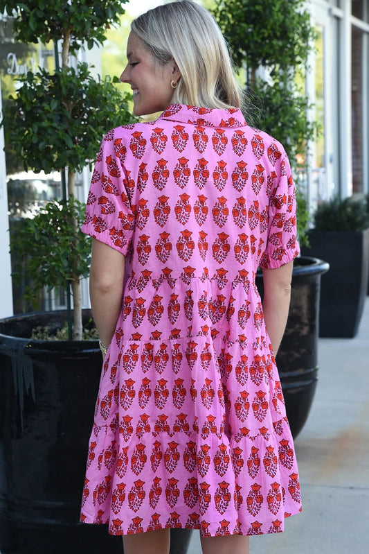 Pink Floral Print Button Dress LT