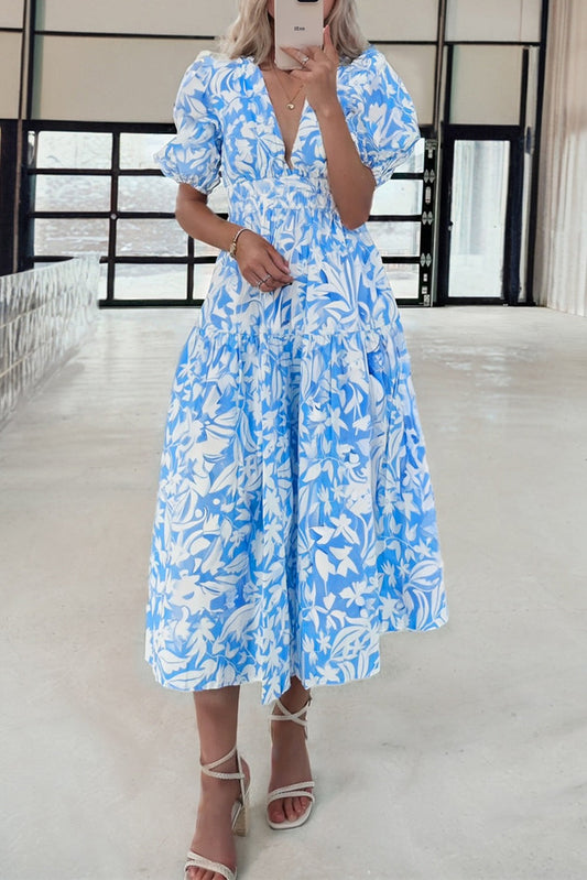 Sky Blue Floral Long Dress RTS